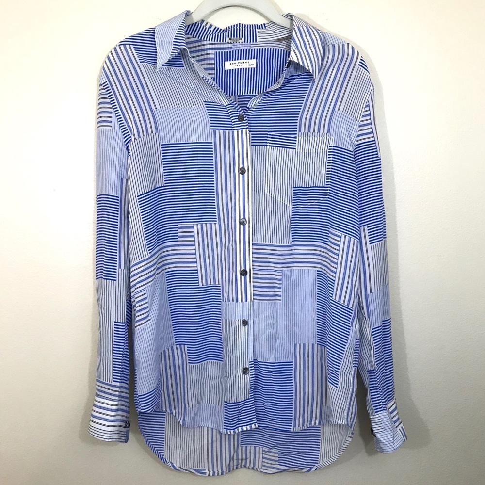 Equipment Blue Striped 100% Silk Button Down Top